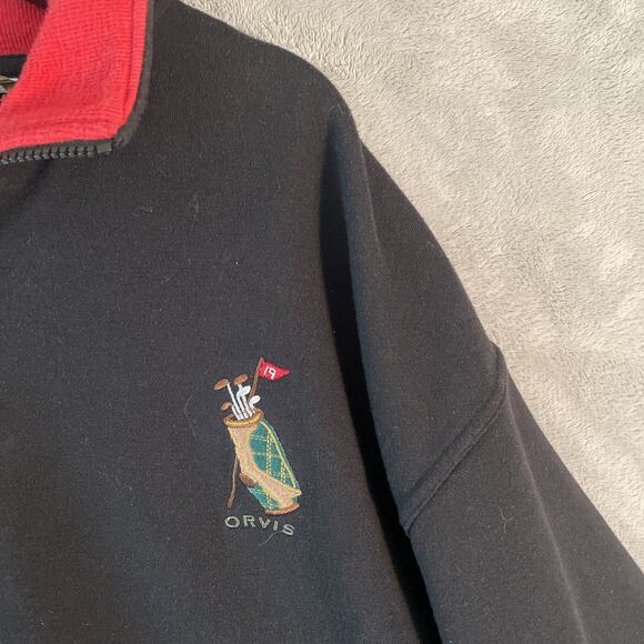 Orvis Men's Vintage 90s 1/4 Zip Pullover Sweater Preppy Golf Elbow Patch XXL - Picture 2 of 8